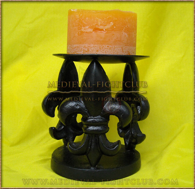 Black Metal Candle Holder with triple Fleur de Lys