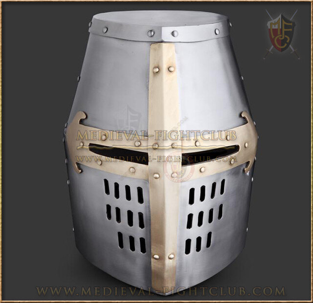 Crusader Great Helmet - brass cross